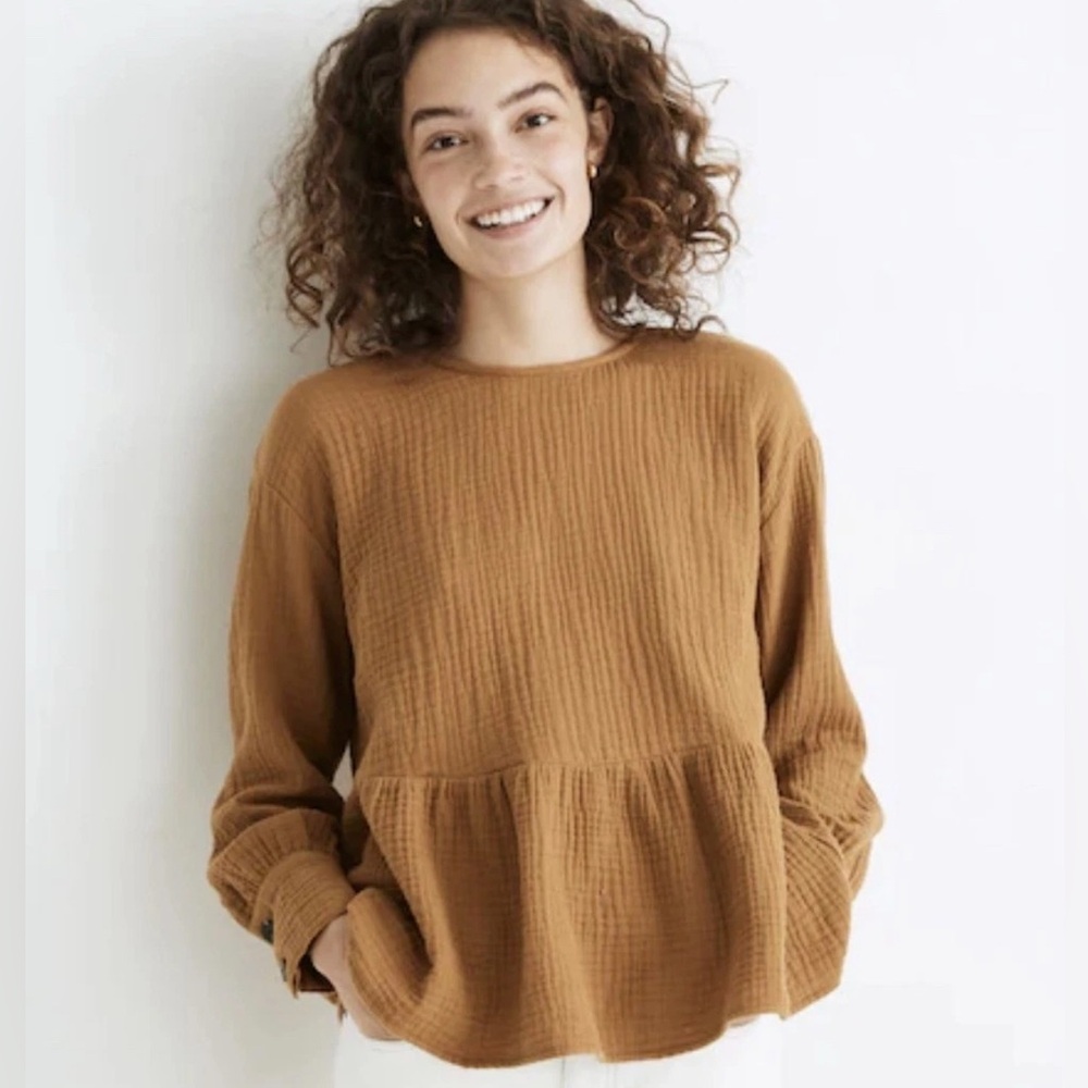 Madewell Women's Top Lightspun Double Gauze Cotton Supersoft Swingy Peplum Sz S